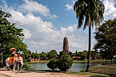 Ayutthaya, Thailand. Wat Phra Ram, used as snap shot background by the tourists on their elephant tour. 